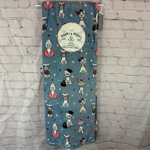 NWT boops & beans pversized Whimsical Blue soft fluffy throw paris cats coquette - Picture 1 of 4